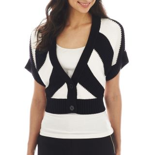 Worthington 2 Button Textured Cardigan Sweater, Black/White, Womens