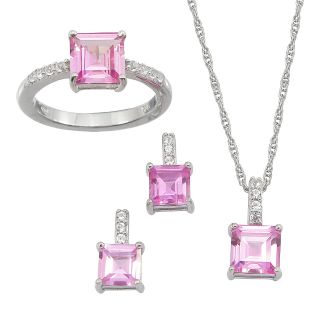 Lab Created Pink & White Sapphire 3 pc. Square Jewelry Set, Womens