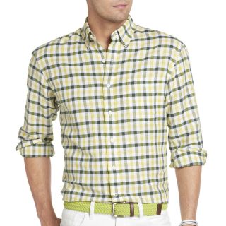 Izod Long Sleeve Linen Cotton Blend Multi Checked Shirt, Pineneedle, Mens