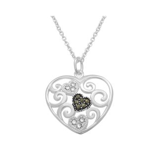 Bridge Jewelry Pure Silver Plated Cubic Zirconia & Marcasite Heart Pendant