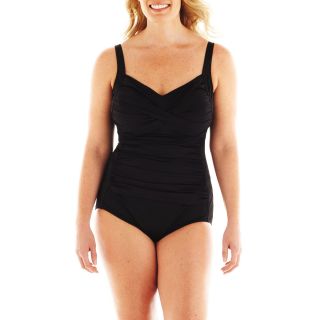 Trimshaper Tummy Control 1 Piece Swimsuit   Plus, Black, Womens