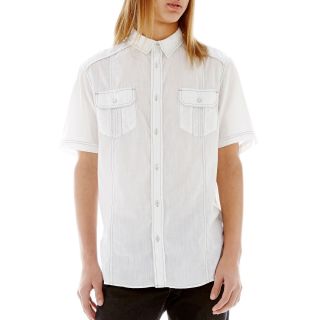 Chalc Short Sleeve Chambray Woven Shirt, White, Mens