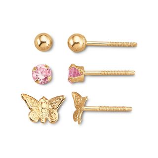 Childs 14K Gold & Pink Cubic Zirconia Stud Set, Girls