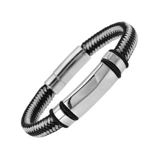 Stainless Steel & Black/White Nylon Braided Bracelet, Mens