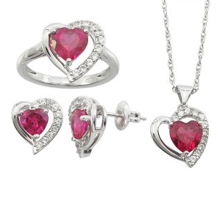 Lab Created Ruby & White Sapphire 3 pc. Heart Jewelry Set, Womens
