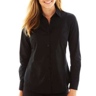 Worthington Essential Long Sleeve Button Front Shirt   Petite, Black