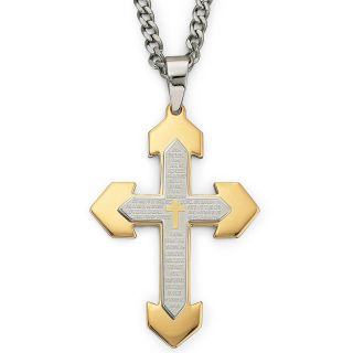 Mens Lords Prayer Stainless Steel Cross Pendant