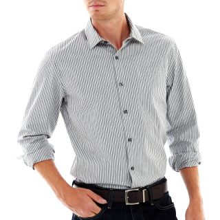 CLAIBORNE Button Front Shirt, Grey, Mens