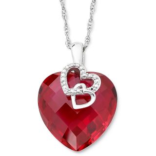 Lab Created Ruby & Diamond Accent Heart Pendant Sterling Silver, Womens