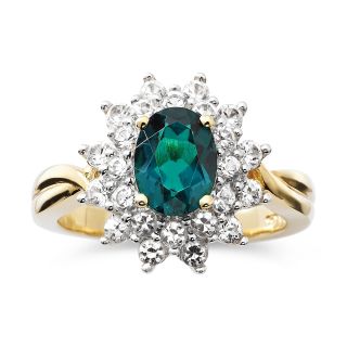 Emerald & White Sapphire Ring, Yellow, Womens