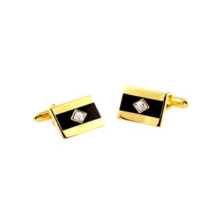 Gold Tone Diamond Accent Cuff Links, Black/Gold, Mens