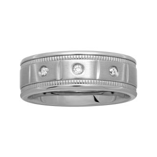 Mens Blocked Stainless Steel 1/10 CT. T.W. Diamond Wedding Band, White