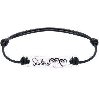 Bridge Jewelry Footnotes Too Pure Silver Plated Sisters Black Leather Bracelet