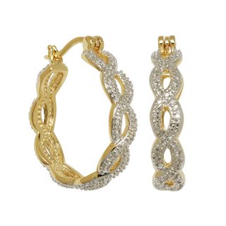 Bridge Jewelry 18K Gold Plated Diamond Accent Twist Hoop Earrings