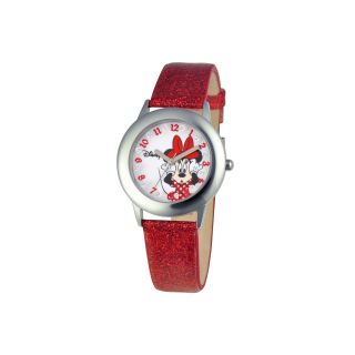 Disney Minnie Mouse Kids Red Glitter Watch, Girls