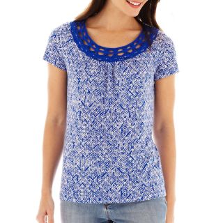 St. Johns Bay St. John s Bay Embellished Short Sleeve Top, Blue