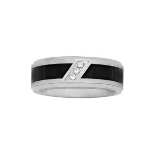 Men s Diamond Accent Two Tone Wedding Band, White