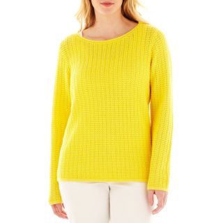 LIZ CLAIBORNE 3/4 Sleeve Boatneck Sweater   Plus, Yellow, Womens