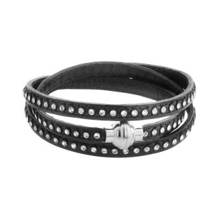 Stainless Steel Crystal Triple Wrap Bracelet, Black, Womens