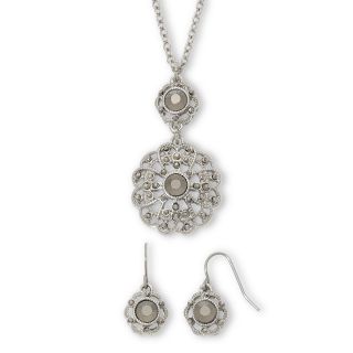 LIZ CLAIBORNE Marcasite Flower Medallion Pendant & Drop Earrings Boxed Set, Gray