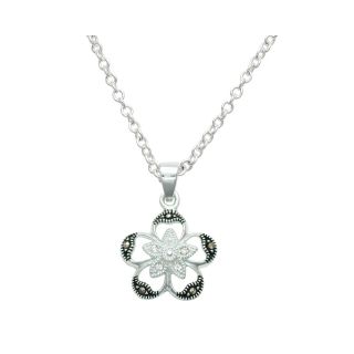 Bridge Jewelry Pure Silver Plated Crystal & Marcasite Flower Pendant