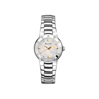Bulova Womens Mother of Pearl Diamond Accent Silver Tone Watch