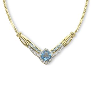 14K Gold Over Sterling Silver Blue Topaz & White Sapphire Yoke Necklace, Womens