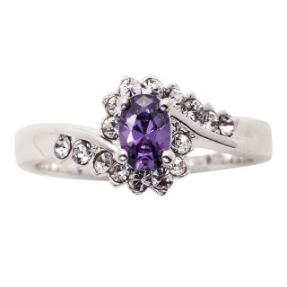 Bridge Jewelry Pure Silver Plated Purple & Clear Crystal Ring