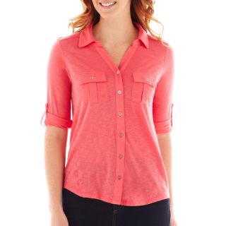 LIZ CLAIBORNE 3/4 Sleeve Knit Shirt, Coral Berry, Womens