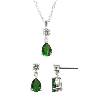 Bridge Jewelry Clear & Green Cubic Zirconia and Crystal Necklace & Drop