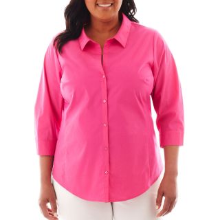 Worthington 3/4 Sleeve Shirt   Plus, Pink