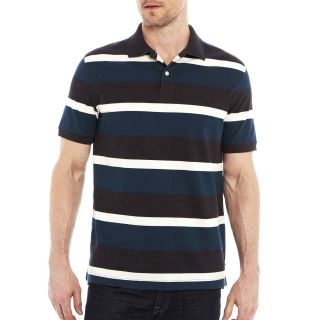 St. Johns Bay Striped Piqué Polo, Teal Night Wide, Mens
