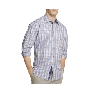 Van Heusen Long Sleeve Button Front Shirt, Blue/Brown, Mens