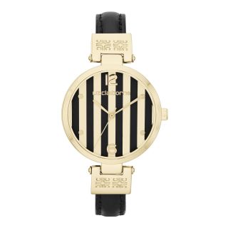 LIZ CLAIBORNE Womens Gold Tone & Black Stripe Watch