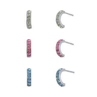 Girls Sterling Silver Multicolor Crystal Hoop 3 pr. Earring Set, Girls