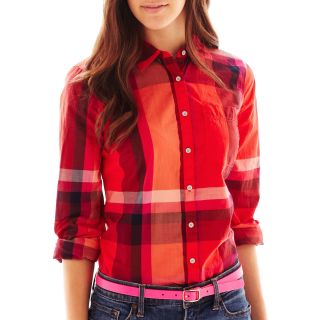 Print Button Front Long Sleeve Shirt, Red