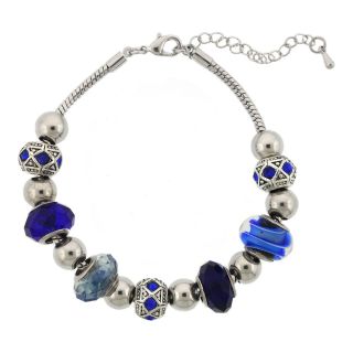 Bridge Jewelry Silver Plated Blue Artisan Glass Bead Bracelet