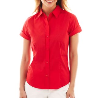 LIZ CLAIBORNE Short Sleeve Woven Shirt, Red