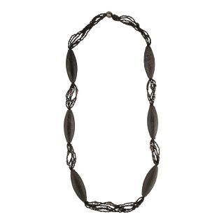 Designs by Adina Black Bead Woven Flapper Necklace, Womens