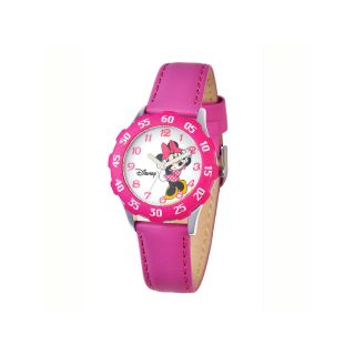 Disney Minnie Mouse Kids Time Teacher Magenta Leather Watch, Girls
