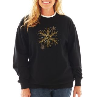 Fleece Graphic Sweatshirt, Black, Womens