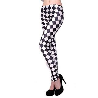 Elonbo Black and White Diamond Style Digital Painting High Women Free Size Waisted Stretchy Tight Leggings