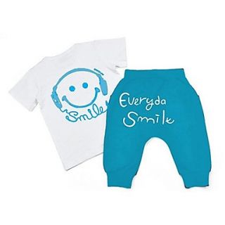 Boys Smile Letter Pattern Short Sleeve Casual Clothing Sets