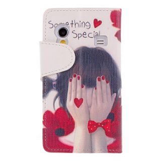 Pretty Shy Girl Drawing Pattern PU Leather Skin Plastic Hard Back Cover Pouches for Samsung Galaxy Ace S5830