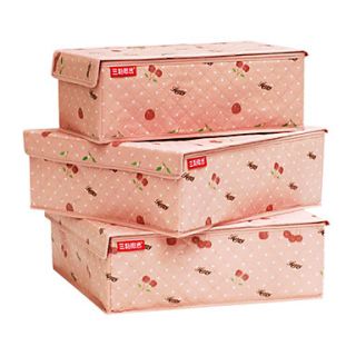 3 Pieces Solid Pink Cherry Pattern Storage Boxes