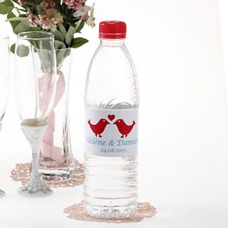 Personalized Water Bottle Sticker   Kissing Birds (Red/Set of 15)