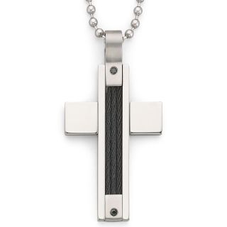 Mens Color Enhanced Black Diamond Cross Pendant, Grey