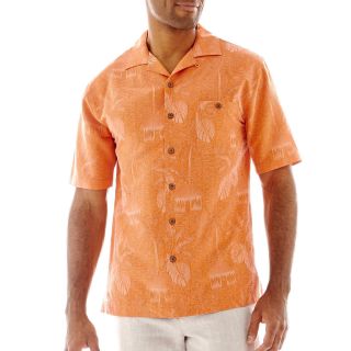 Island Shores Short Sleeve Silk Jaquard Shirt, Orange, Mens