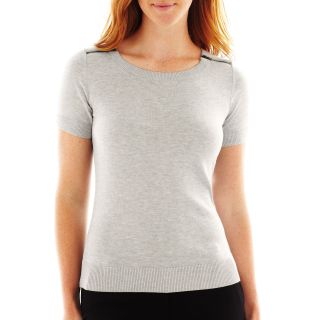 Worthington Shoulder Zip Crewneck Sweater, Grey, Womens