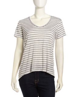 Short Sleeve Slouchy Striped Jersey Tee, Gray/White